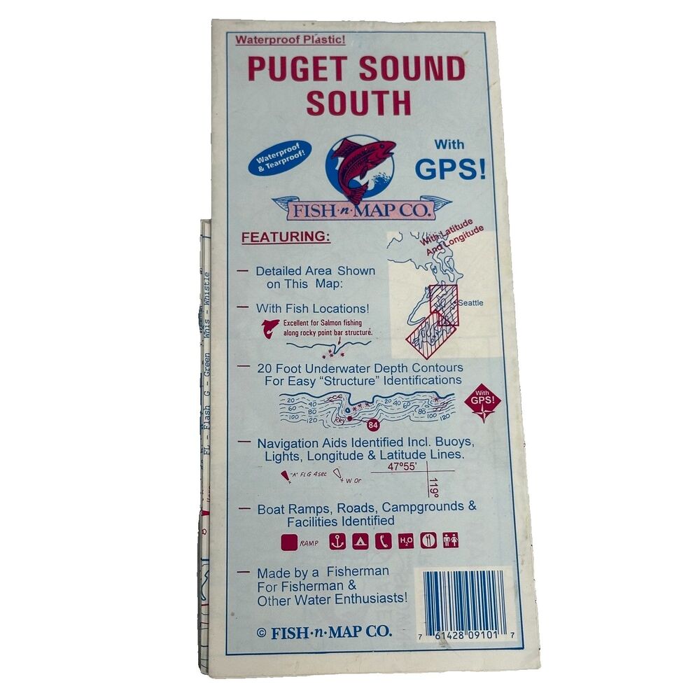 Fish n Map Co Puget Sound South Fishing Boating Map Waterproof Plastic